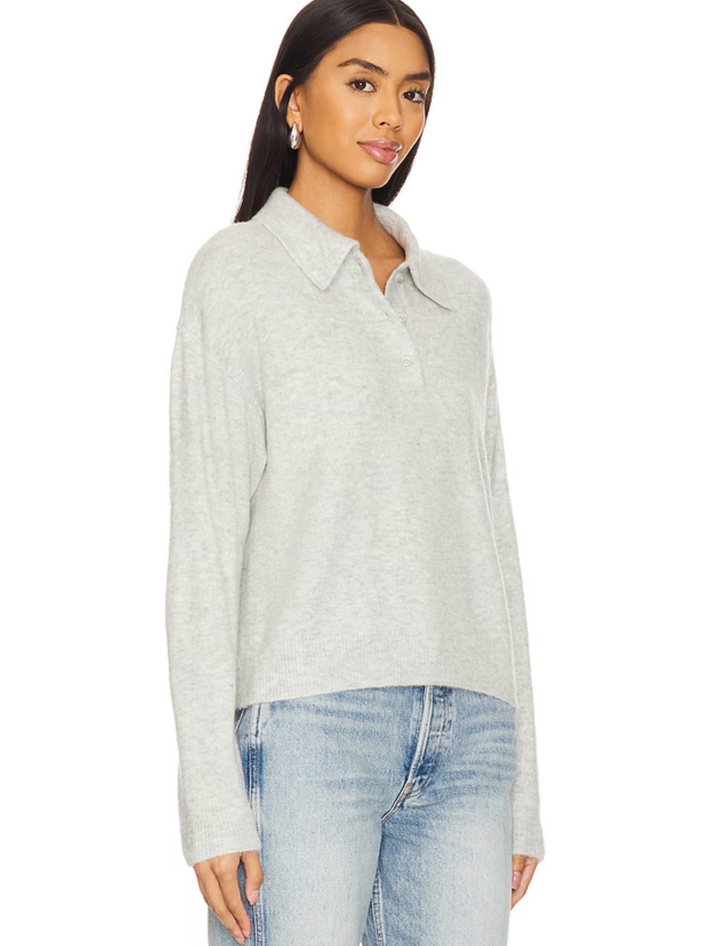 NWT Lovers and Friends Ivy Polo Sweater Light Grey S Soft Collared Revolve - Picture 10 of 12